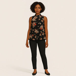 Anthropologie Maeve Hidra Black Motif 100% Silk Blouse - Medium